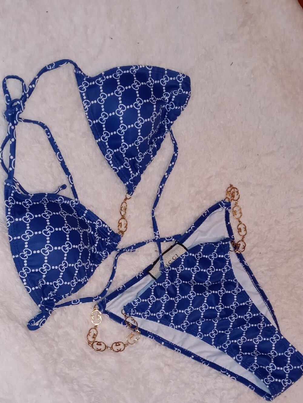 Gucci Blue GG Logo Triangle Chain Bikini - Picture 9 of 13
